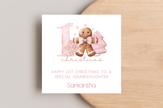 Personalised Gingerbread Biscuit 1st Christmas card
