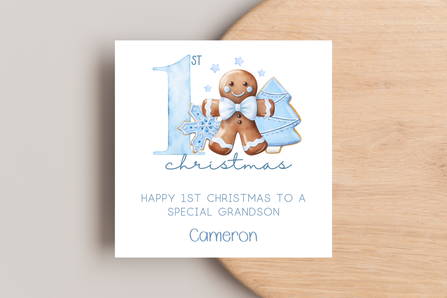 Personalised Gingerbread Biscuit 1st Christmas card