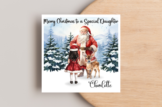 Personalised Girl With Santa Christmas Card