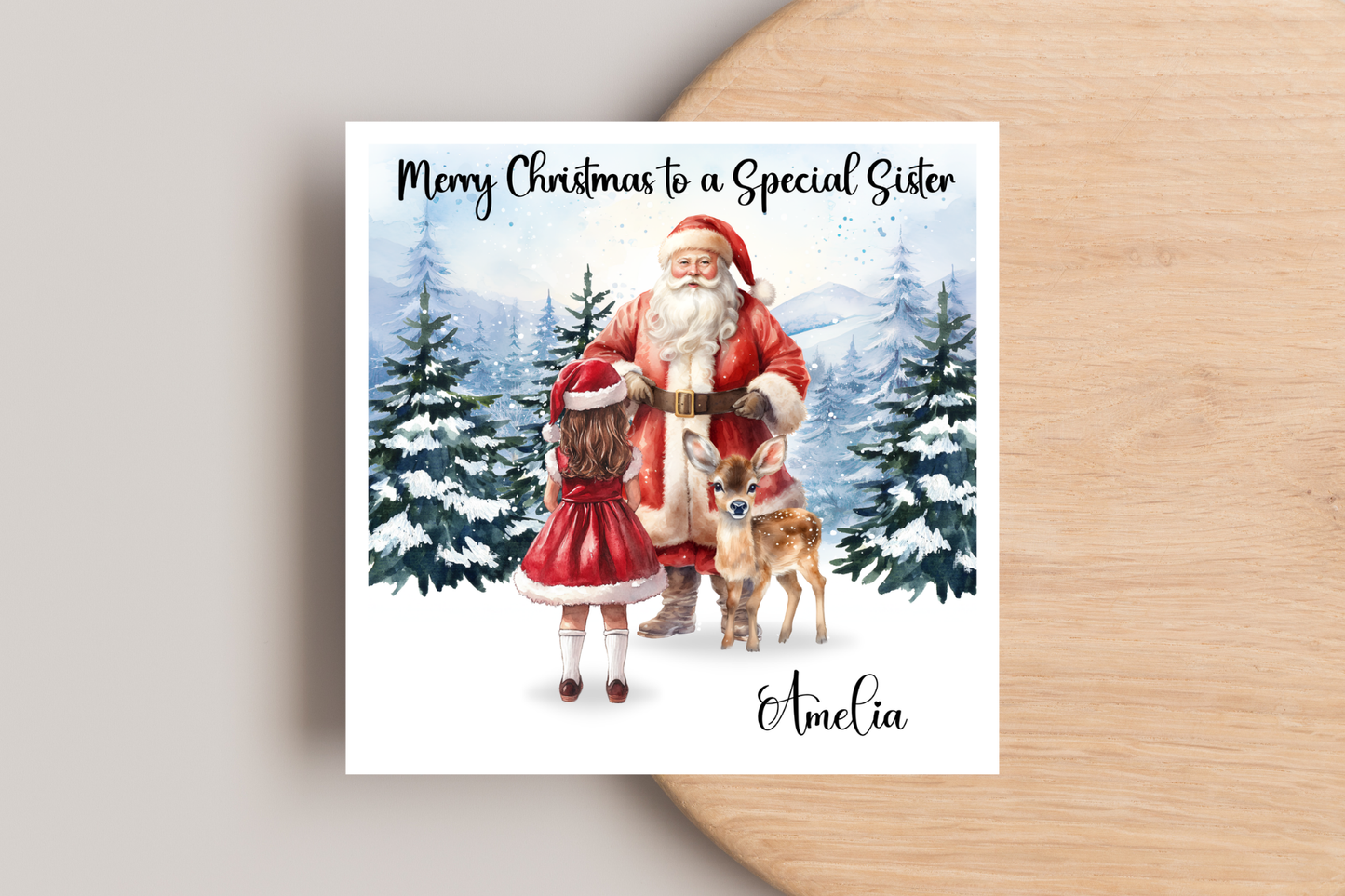 Personalised Girl With Santa Christmas Card