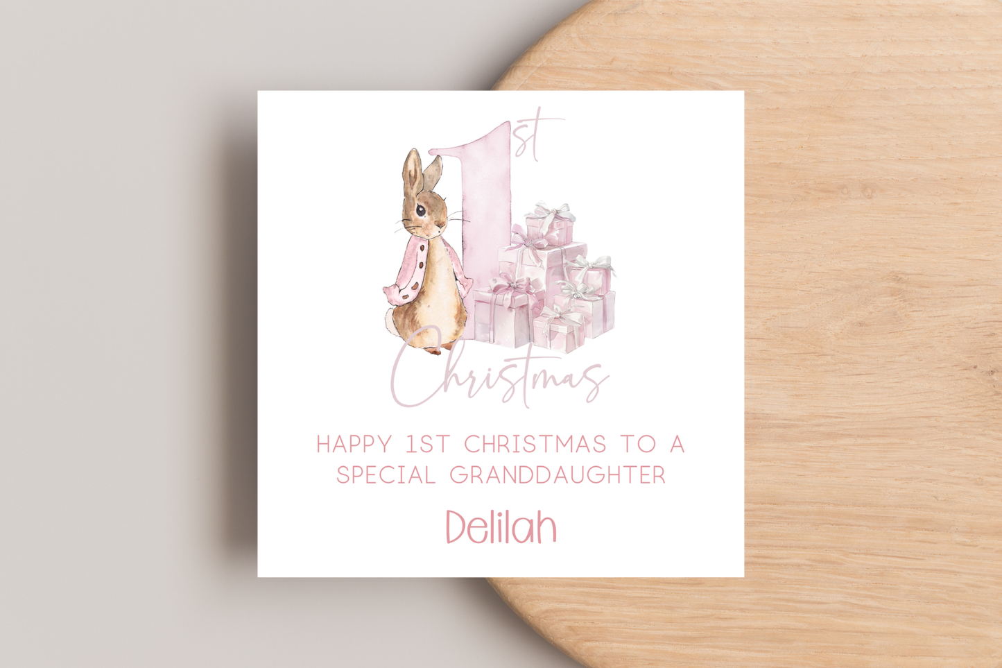 Personalised Peter Rabbit 1st Christmas card