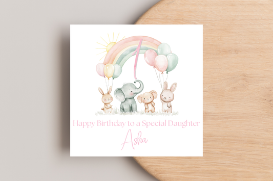 Personalised Pastel Animals Birthday Card