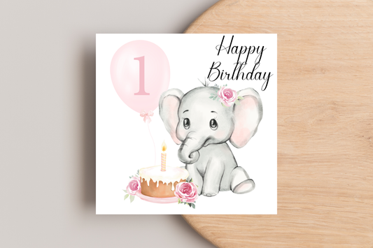Elephant 1st Birthday Card