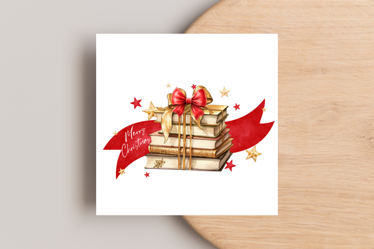 Merry Christmas Book Stack Christmas Card