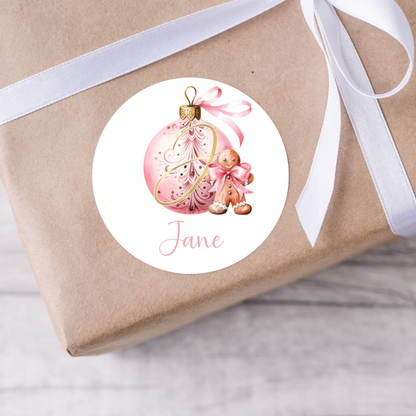 Personalised Pink Bauble Gingerbread Christmas Present Labels