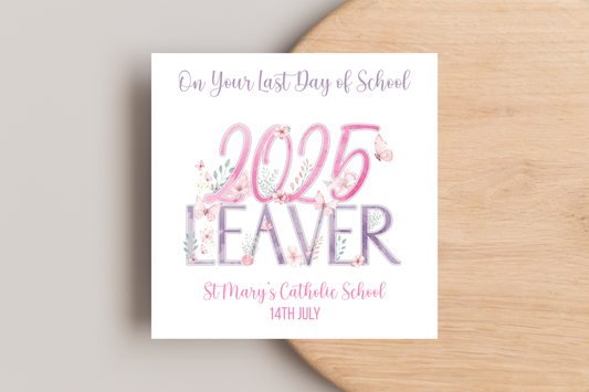 Personalised Pink Butterfly 2025 Leaver Card