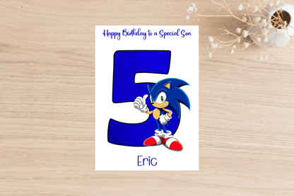 Personalised Sonic the Hedgehog Number Birthday Card