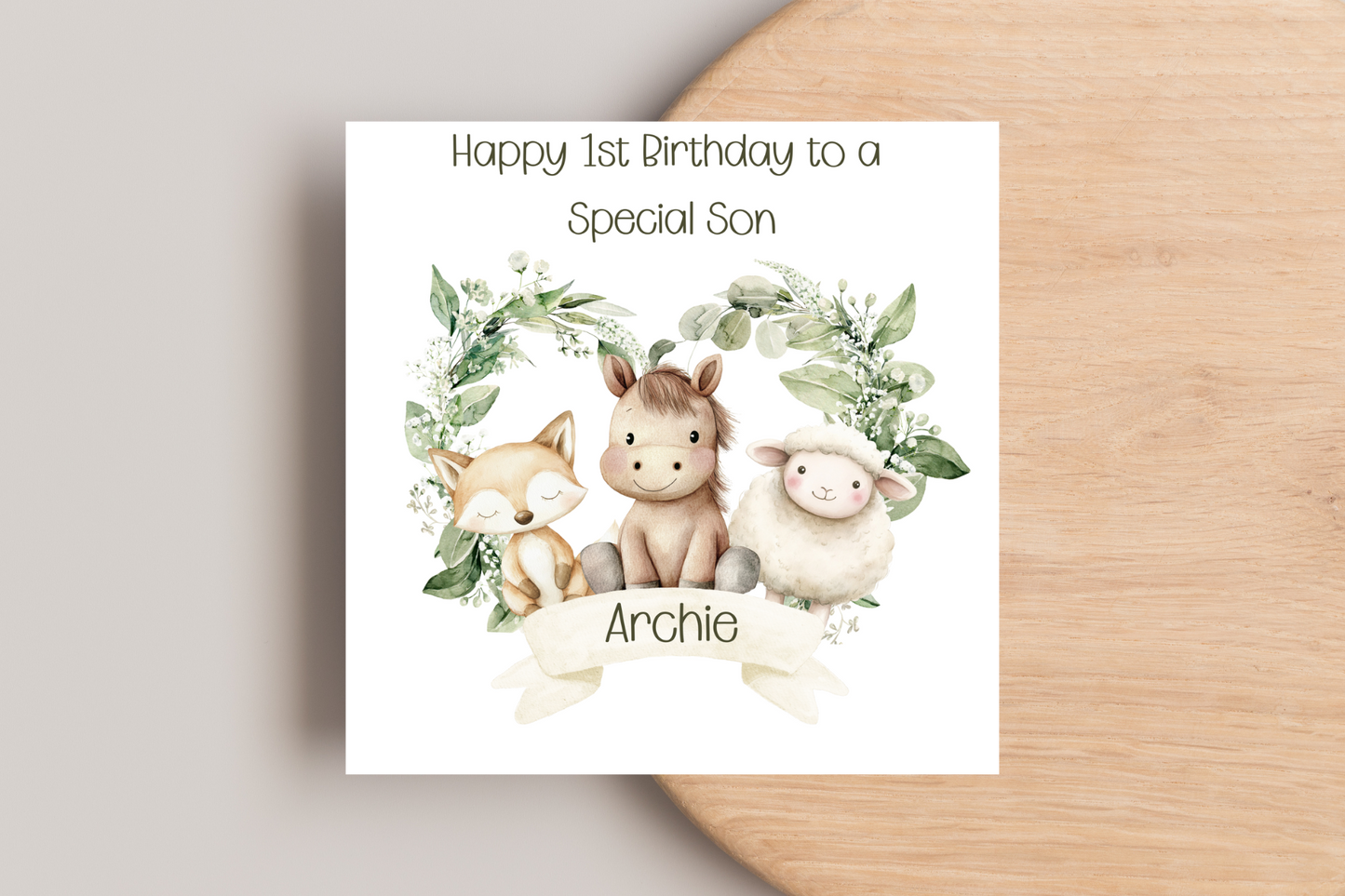 Personalised Farm Animal Wreath Birthday Card
