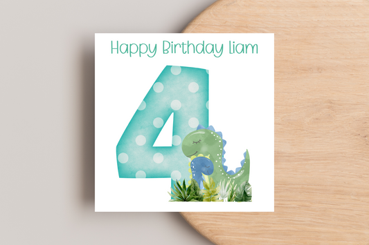 Personalised Dinosaur 4th Birthday Card