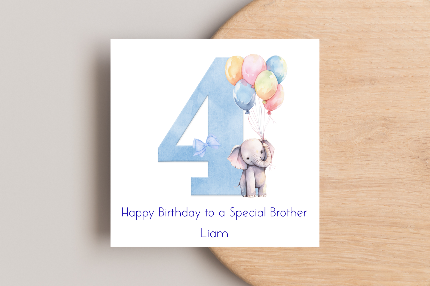 Personalised Blue Elephant Birthday Card