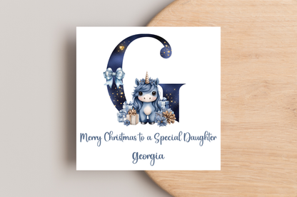 Personalised Unicorn Initial Christmas Card