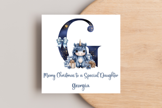 Personalised Unicorn Initial Christmas Card