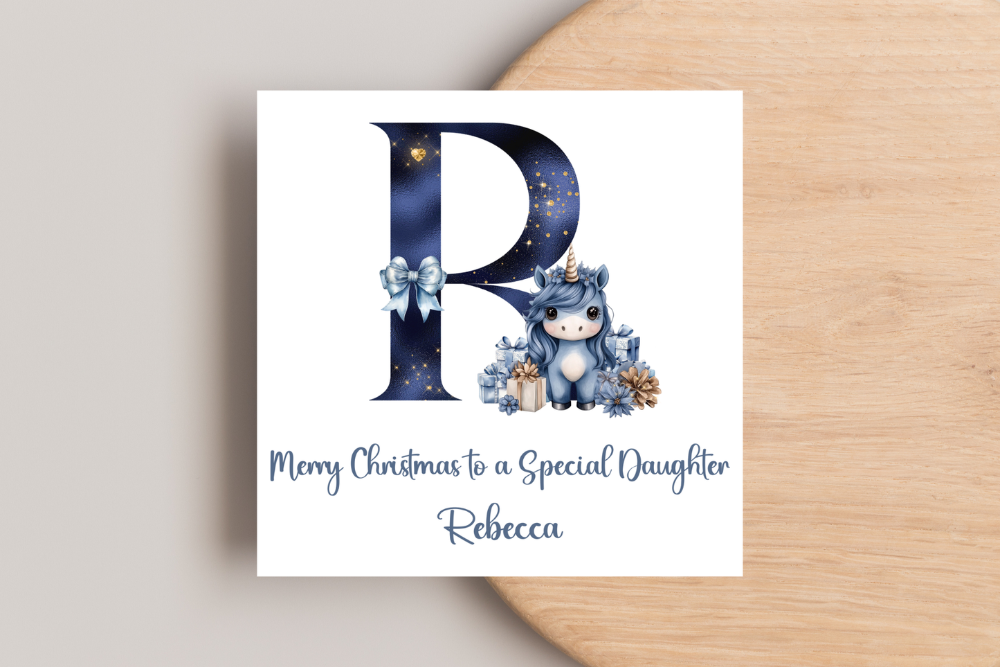 Personalised Unicorn Initial Christmas Card