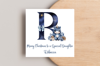 Personalised Unicorn Initial Christmas Card