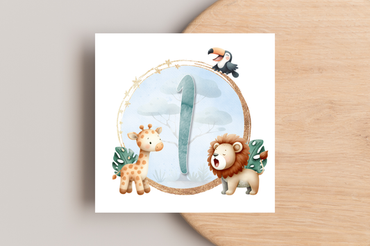 Jungle Number Birthday Card