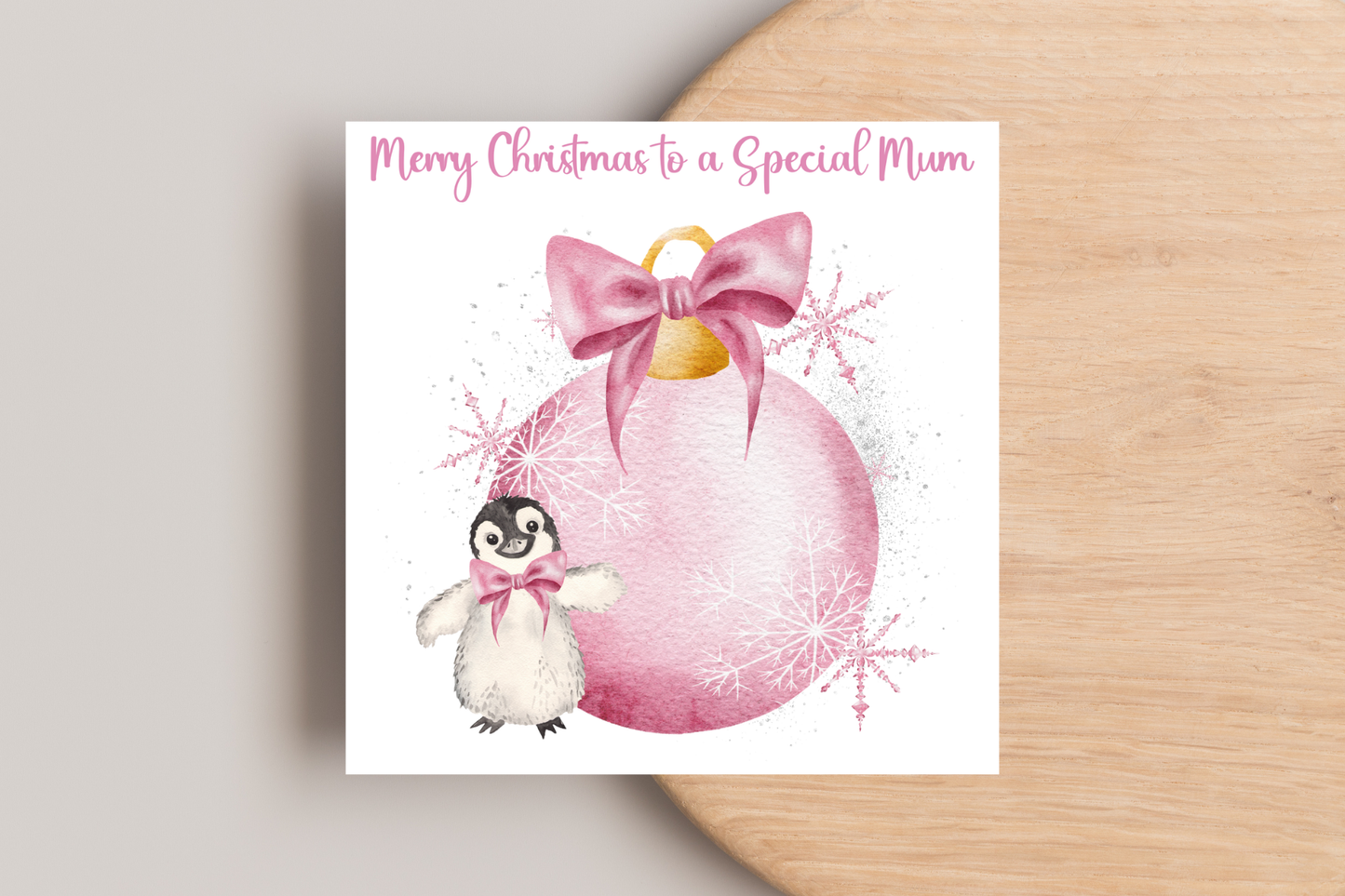 Personalised Penguin Bauble Christmas Card