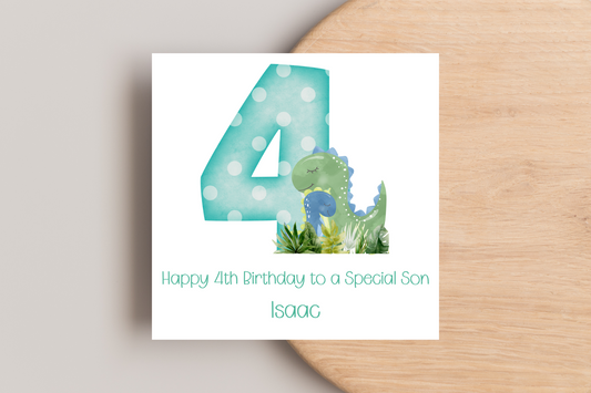 Personalised Dinosaur 4th Birthday Card