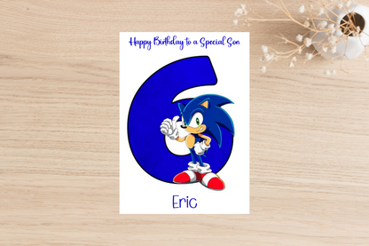 Personalised Sonic the Hedgehog Number Birthday Card