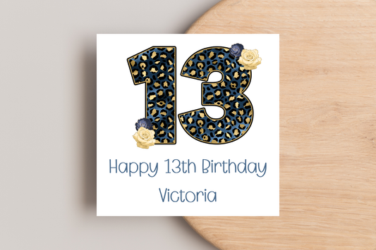 Personalised Leopard Print 13th Birthday Card