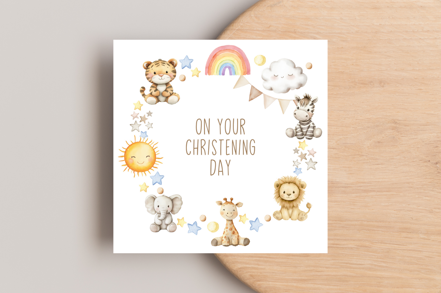 Animal Wreath Christening Day Card