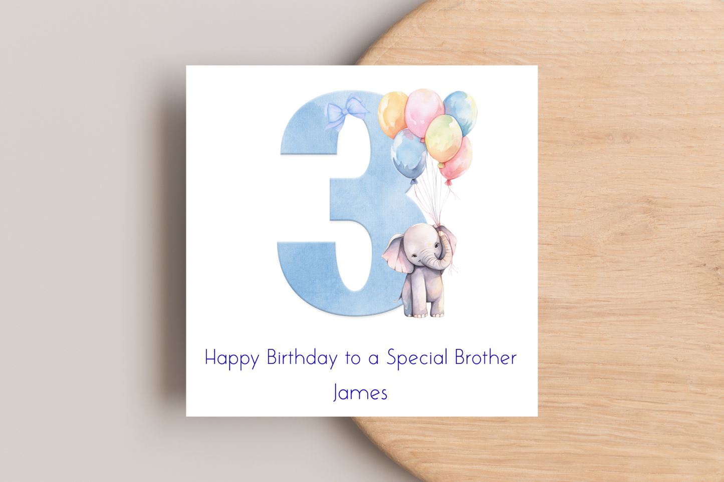 Personalised Blue Elephant Birthday Card