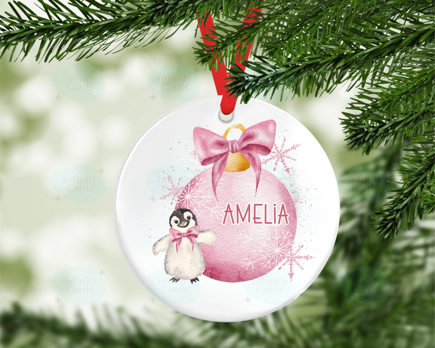 Personalised Penguin Bauble Christmas Tree Decoration