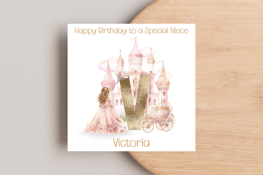 Personalised Princess and Castle Birthday Card
