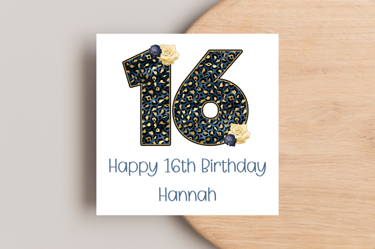 Personalised Leopard Print 16th Birthday Card