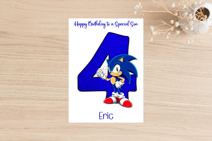 Personalised Sonic the Hedgehog Number Birthday Card