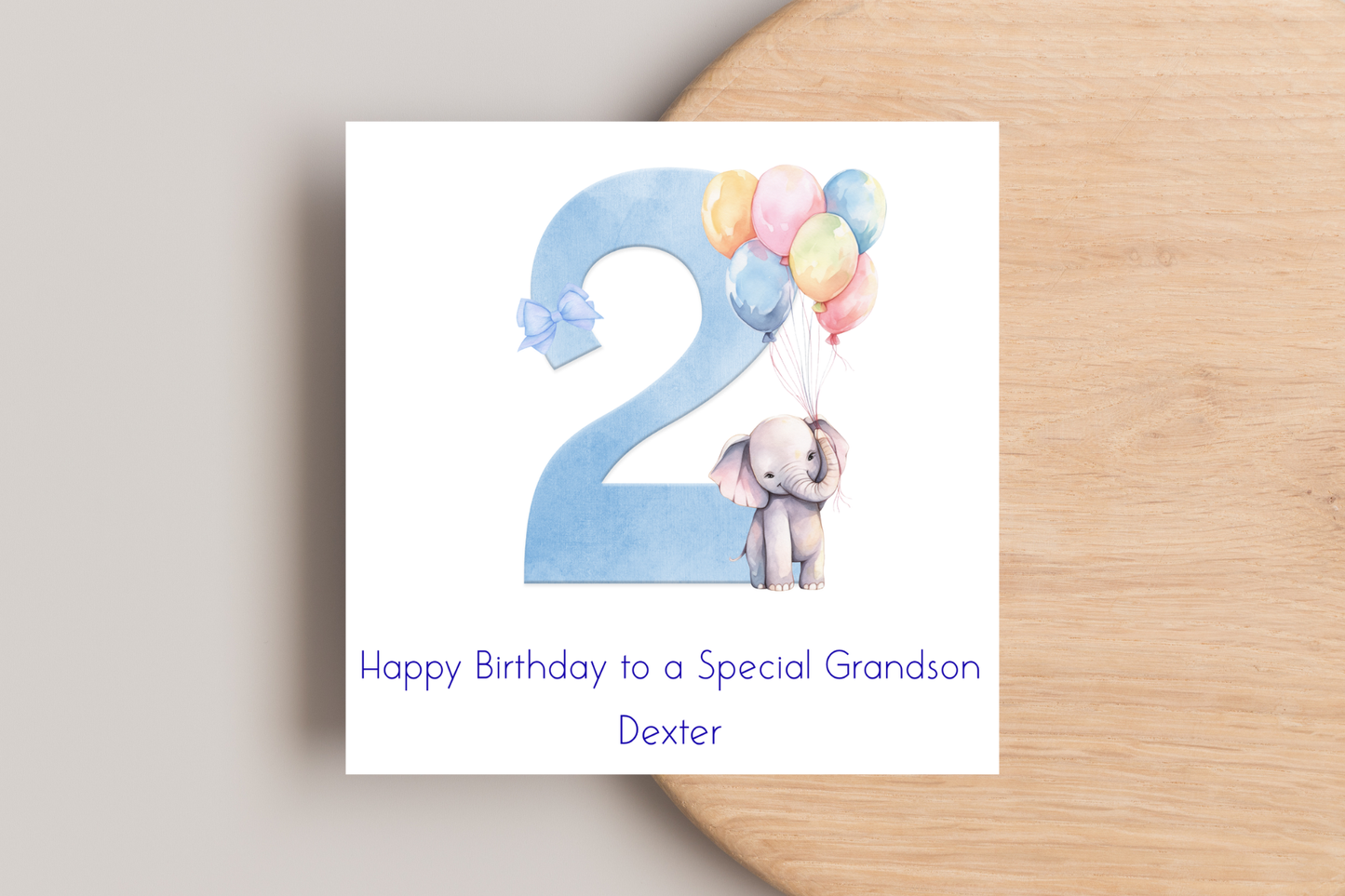 Personalised Blue Elephant Birthday Card
