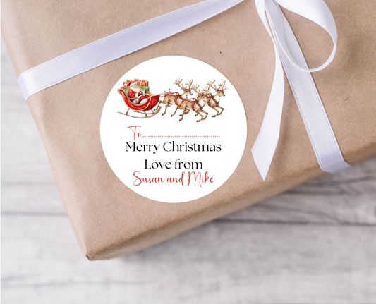Personalised Santa and his sleigh Christmas Present Labels