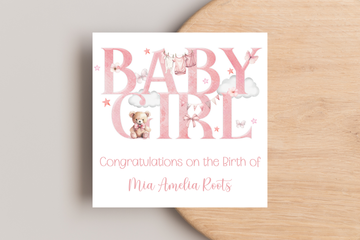 Personalised Congratulations on the birth of your Baby Girl Card
