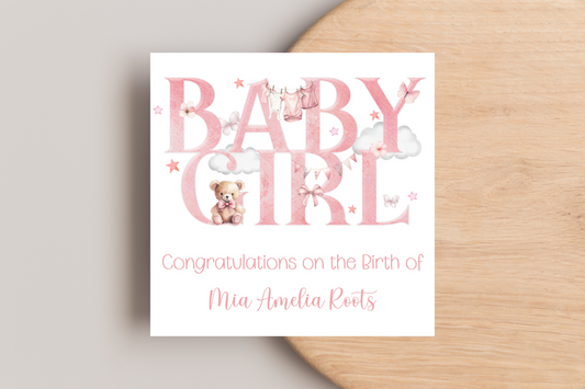 Personalised Congratulations on the birth of your Baby Girl Card