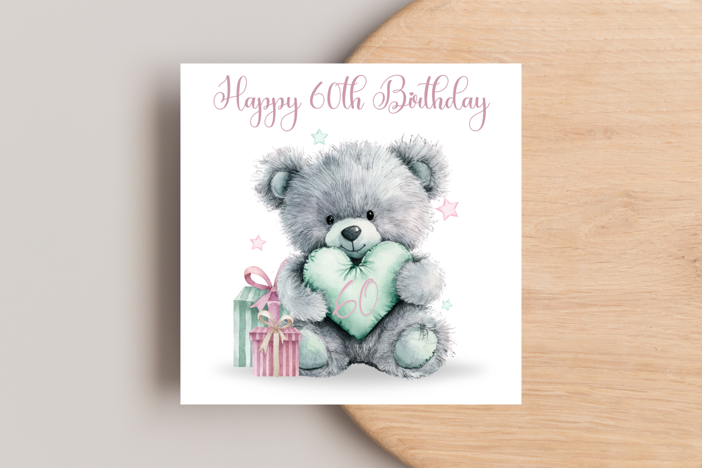 Grey Bear 60th Birthday Card