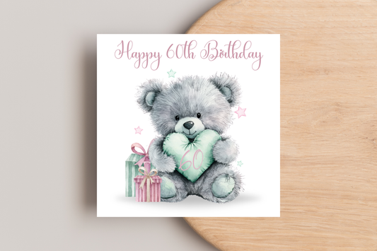 Grey Bear 60th Birthday Card