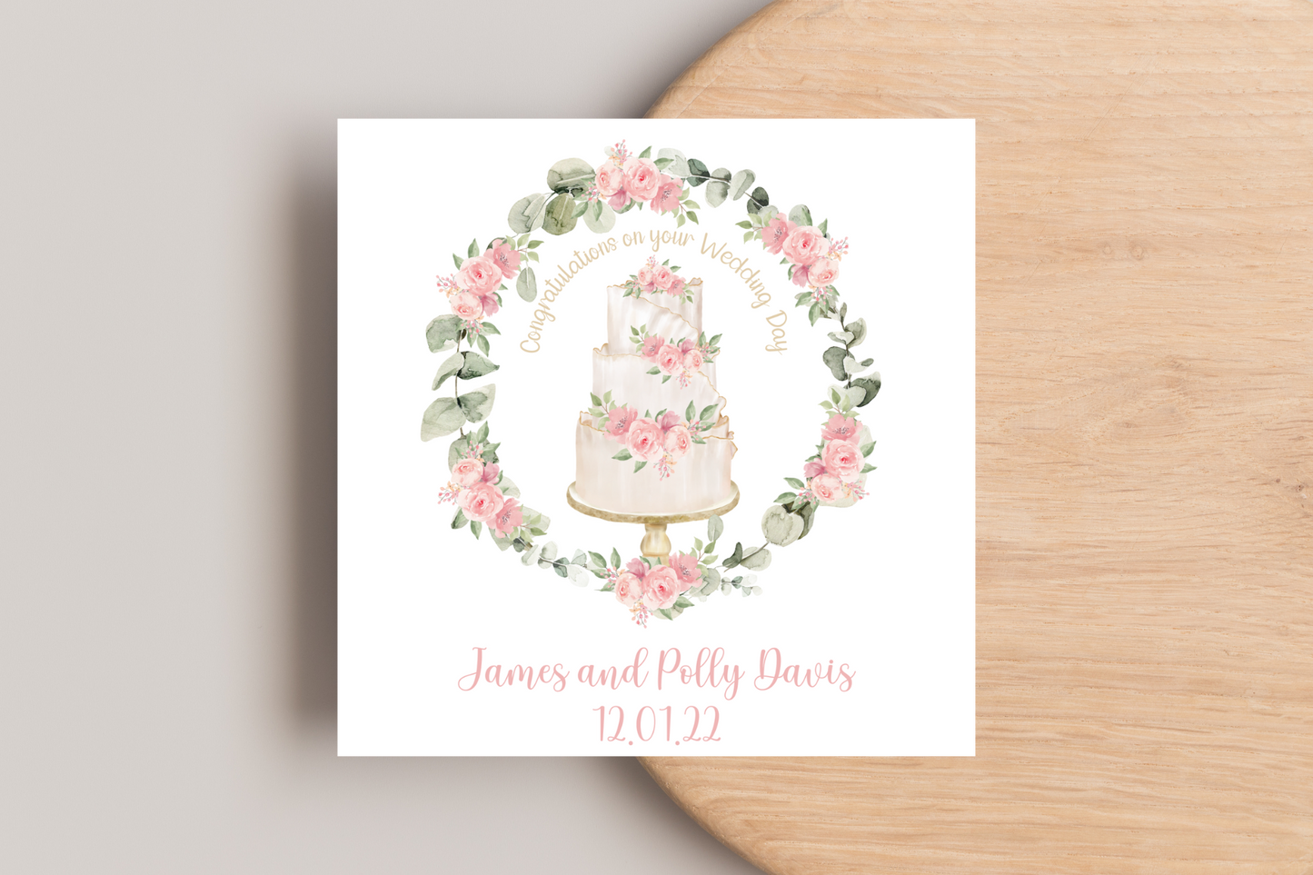 Personalised wedding day Card 3 tiered cake design