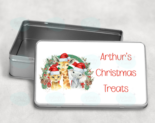Personalised Animal Christmas Treat Tin