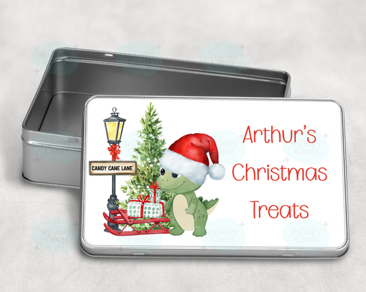Personalised Dinosaur Christmas Treat Tin