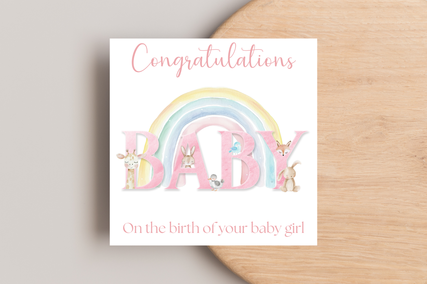 Animal Rainbow Baby Arrival Card