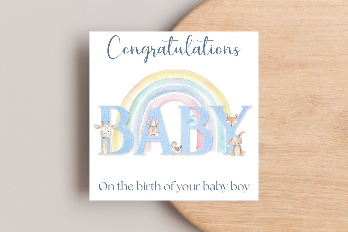 Animal Rainbow Baby Arrival Card