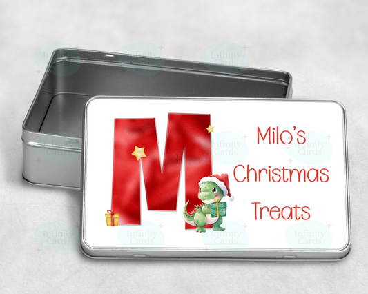Personalised Dinosaur Initial Christmas Treat Tin