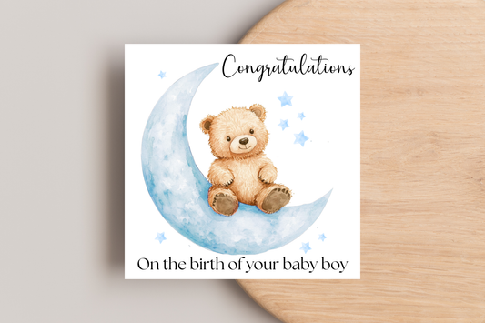 Bear on the Moon New Baby Card