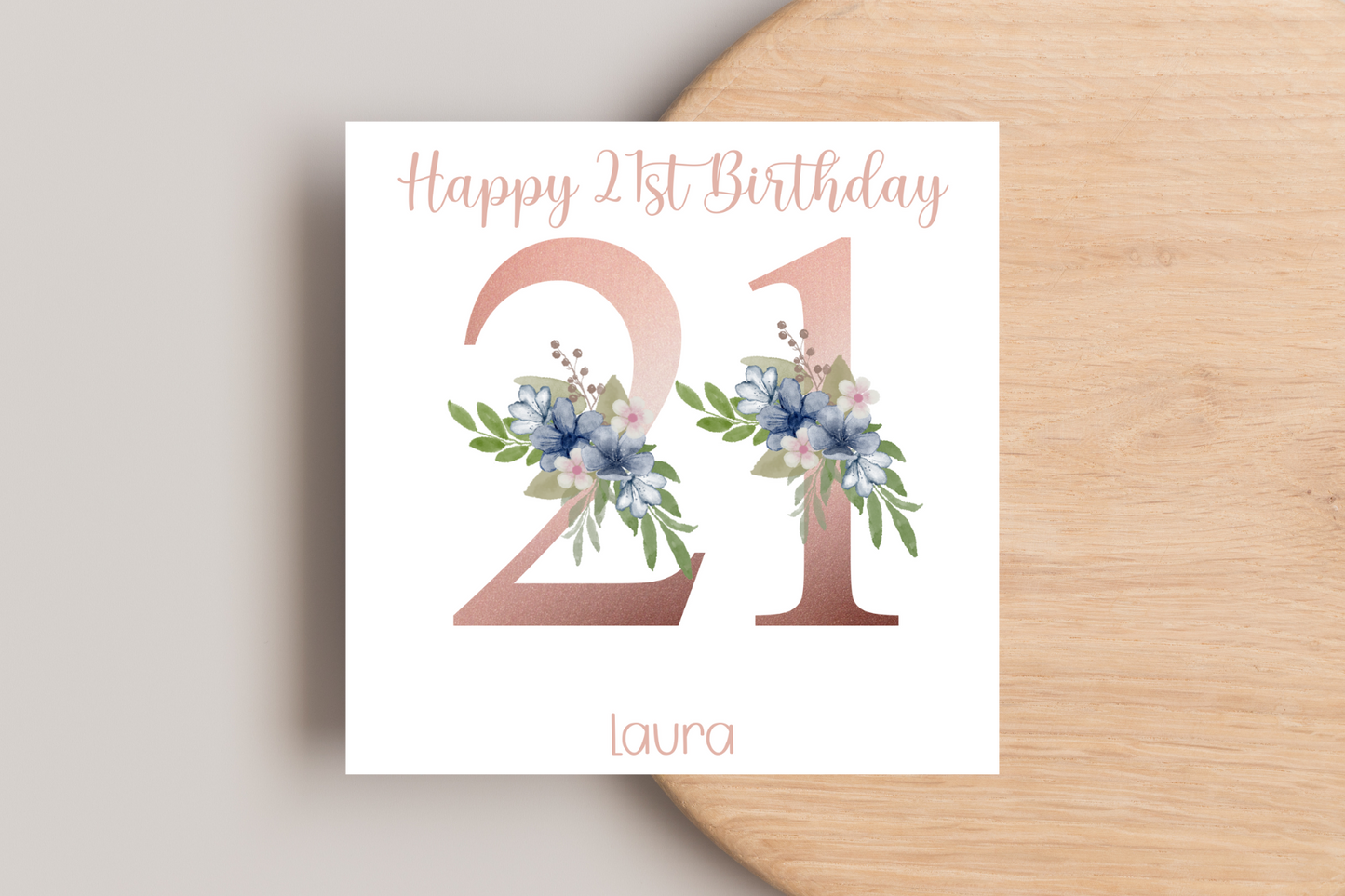 Personalised 21st Rose Gold Floral Birthday Card