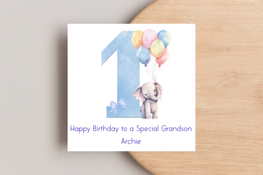 Personalised Blue Elephant Birthday Card