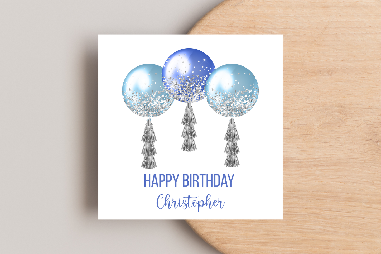 Personalised Blue Balloons Birthday Card