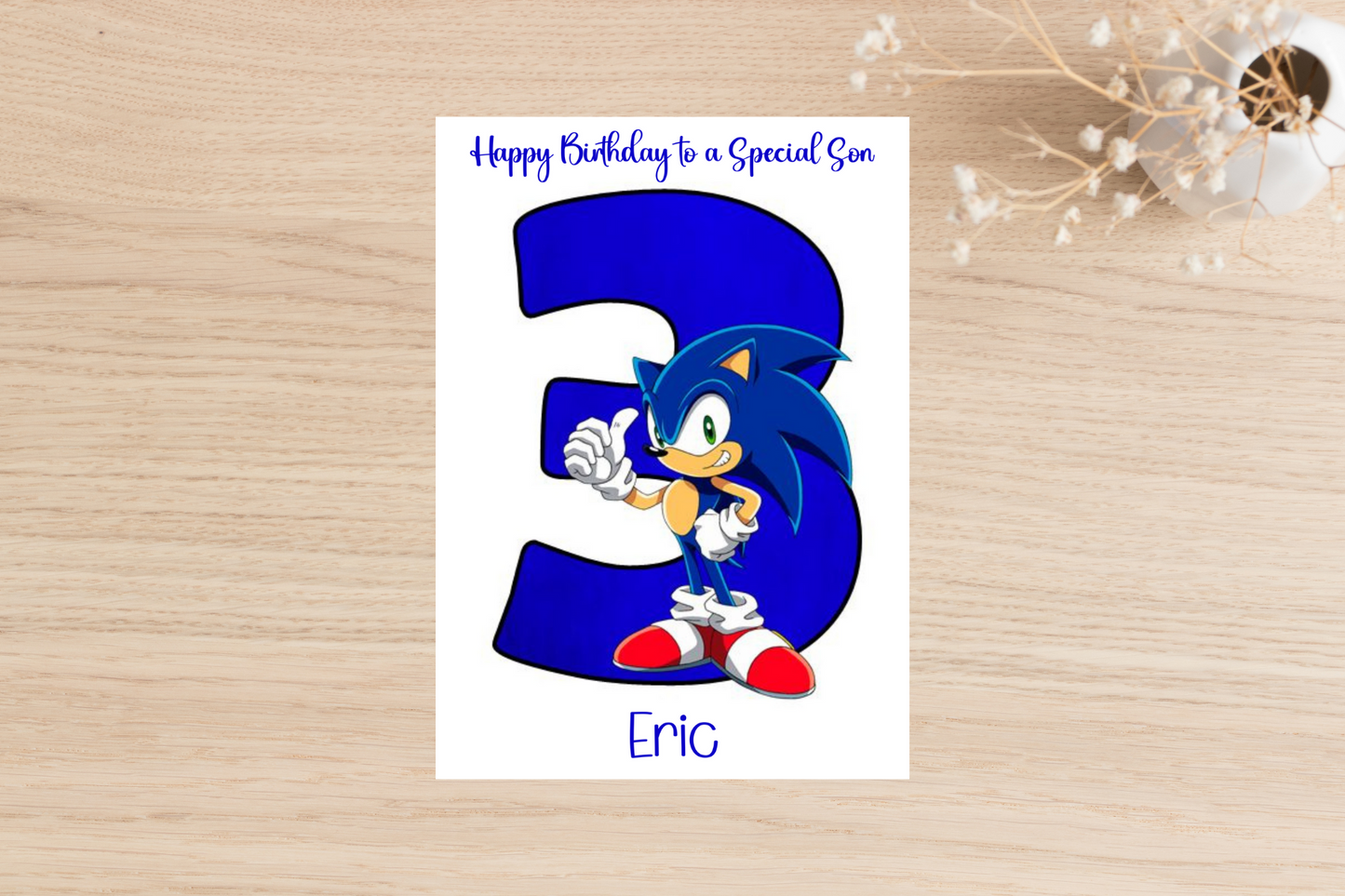 Personalised Sonic the Hedgehog Number Birthday Card