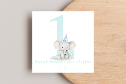 Personalised Elephant 1st Birthday Card