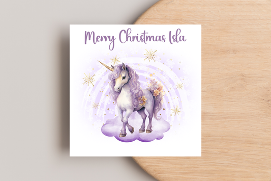 Personalised Unicorn Christmas Card