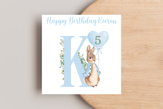 Personalised Peter Rabbit Blue Birthday Card