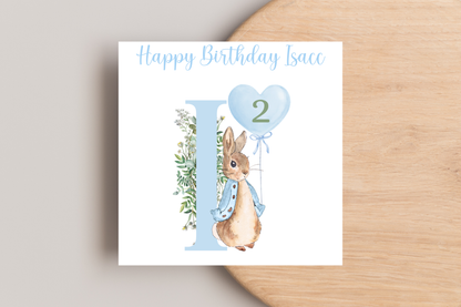 Personalised Peter Rabbit Blue Birthday Card